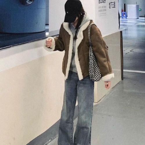 Women's 2025 New Warm Fleece Lined Puffer Jacket with Fleece and Wool, Full-Zip Collar, Lamb Fleece Short Winter Coat