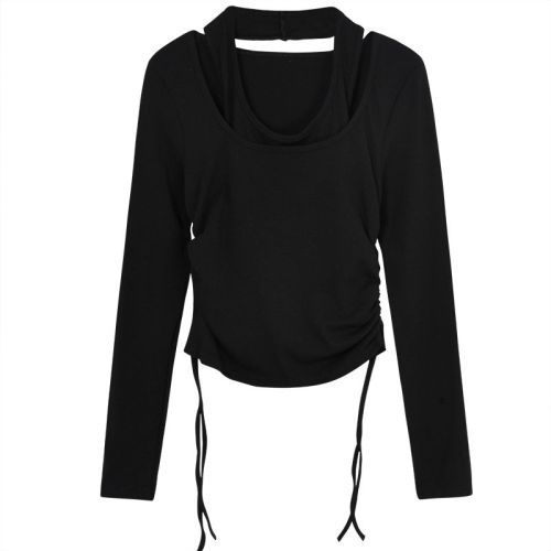 Stylish Elasticated Slimming Long-Sleeve T-Shirt with Design Rope, Pure Desire Top Two-Piece Set