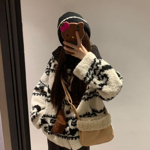 2025 New Short Person High-End Lamb Wool Fleece Thick Women's Autumn/Winter Hooded Loose Top
