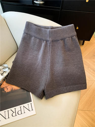 Photographed~ Grey Knit Casual Shorts Winter 2025 New Style Petite Knit Wide Leg Casual Boot Pants