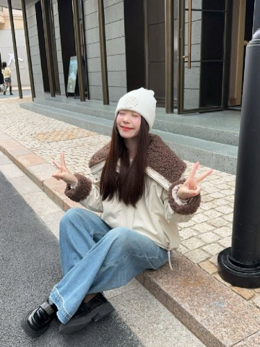 Actual shoot lamb wool large lapel coat with added thickness warm Korean version leather and fur integrated parka style loose chic cotton coat