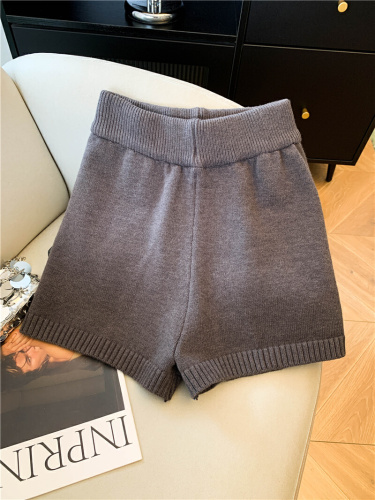 Photographed~ Grey Knit Casual Shorts Winter 2025 New Style Petite Knit Wide Leg Casual Boot Pants