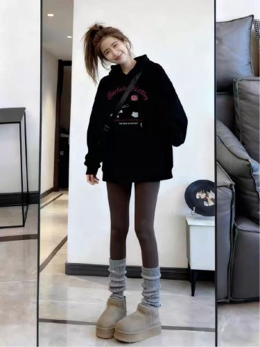 High-quality cotton blend CVC ribbed women's hooded print sweatshirt, regular lined