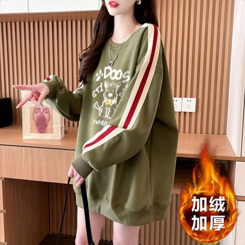 Official Design Imitating Cotton Bead Beibei Fleece 220g 2025 Winter Padded and Thick Crew Neck Sweatshirt Outerwear for Women