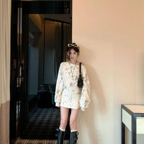 Mamba Cotton Fall Set Design-Sensitive Asymmetrical Hoodie Casual High-Waisted Booty-Paying Skirt Two-Piece Set for Women