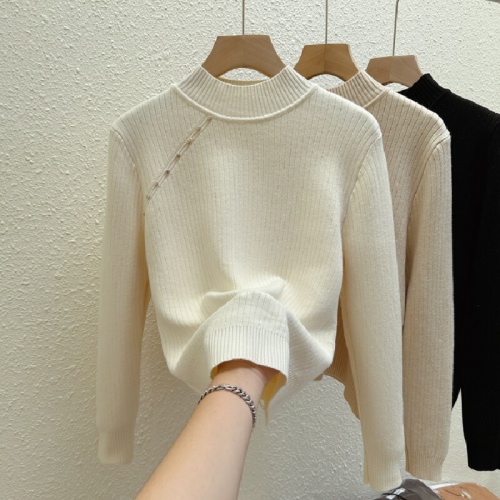 Photographed Autumn/Winter Warm Thicken Fleece One-Piece Wool Sweater for Women, Base Layer Shirt, New Half-Neck Knit Top