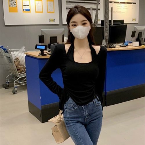 Stylish Elasticated Slimming Long-Sleeve T-Shirt with Design Rope, Pure Desire Top Two-Piece Set