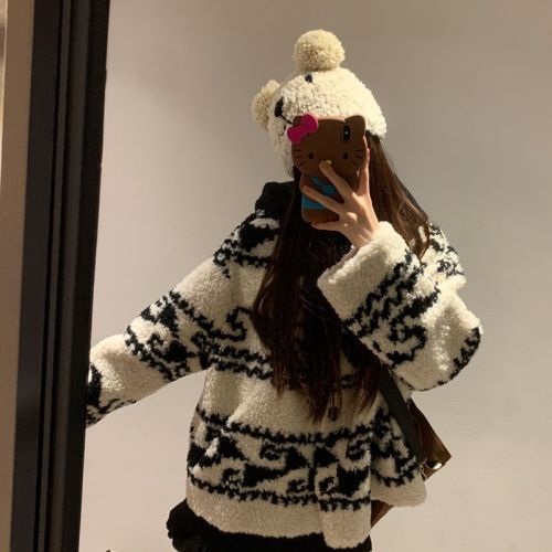 2025 New Short Person High-End Lamb Wool Fleece Thick Women's Autumn/Winter Hooded Loose Top