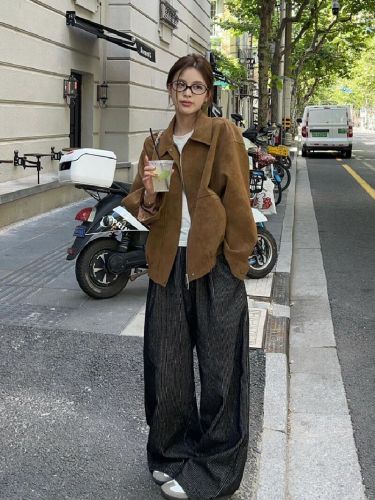 Vintage Calfskin Jacket for Women - Autumn/Winter 2025 New Model Collar Loose Casual Top Jacket