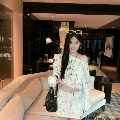 Mamba Cotton Fall Set Design-Sensitive Asymmetrical Hoodie Casual High-Waisted Booty-Paying Skirt Two-Piece Set for Women