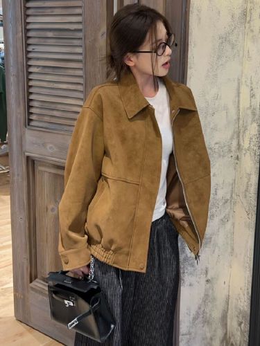 Vintage Calfskin Jacket for Women - Autumn/Winter 2025 New Model Collar Loose Casual Top Jacket