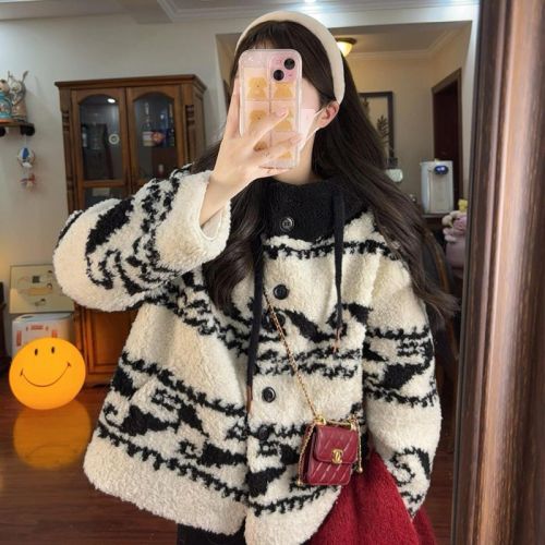 2025 New Short Person High-End Lamb Wool Fleece Thick Women's Autumn/Winter Hooded Loose Top
