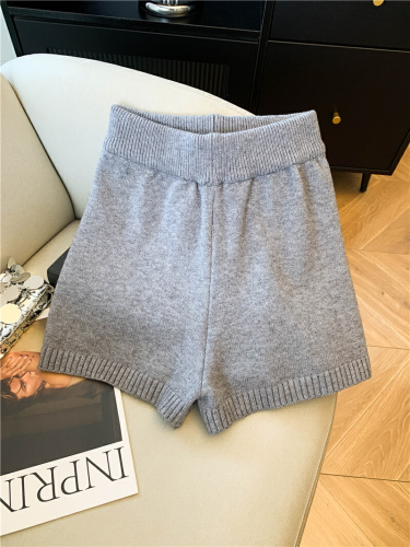 Photographed~ Grey Knit Casual Shorts Winter 2025 New Style Petite Knit Wide Leg Casual Boot Pants