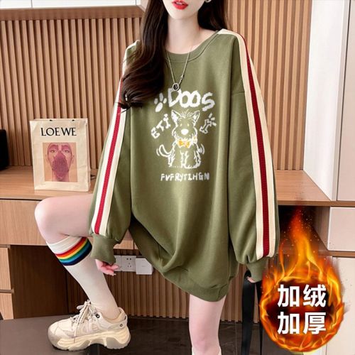 Official Design Imitating Cotton Bead Beibei Fleece 220g 2025 Winter Padded and Thick Crew Neck Sweatshirt Outerwear for Women
