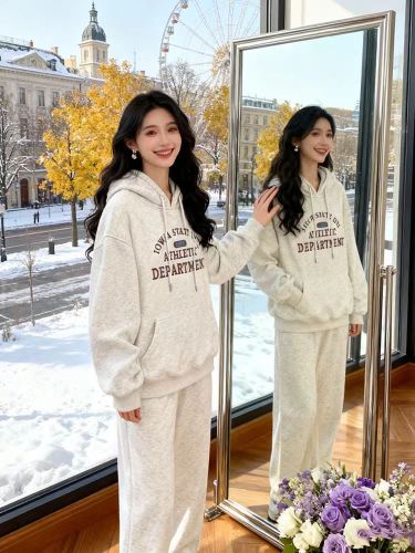 High-quality cotton composite CVC ribbed women's hooded printed sweatshirt with regular extra warmth