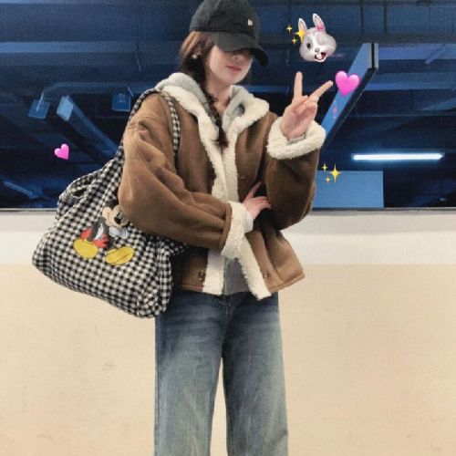 Women's 2025 New Warm Fleece Lined Puffer Jacket with Fleece and Wool, Full-Zip Collar, Lamb Fleece Short Winter Coat