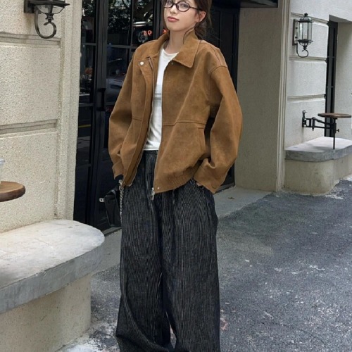 Vintage Calfskin Jacket for Women - Autumn/Winter 2025 New Model Collar Loose Casual Top Jacket