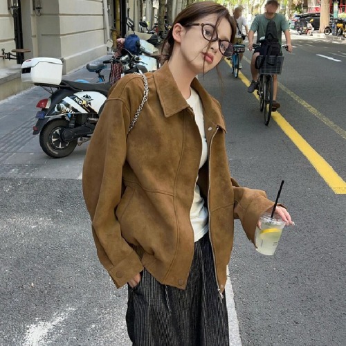 Vintage Calfskin Jacket for Women - Autumn/Winter 2025 New Model Collar Loose Casual Top Jacket