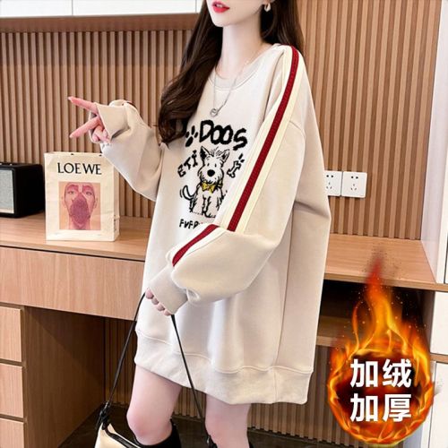 Official Design Imitating Cotton Bead Beibei Fleece 220g 2025 Winter Padded and Thick Crew Neck Sweatshirt Outerwear for Women