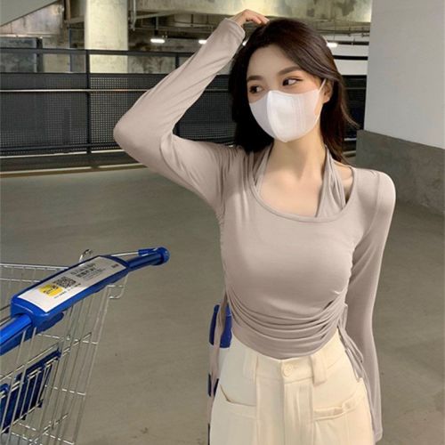 Stylish Elasticated Slimming Long-Sleeve T-Shirt with Design Rope, Pure Desire Top Two-Piece Set