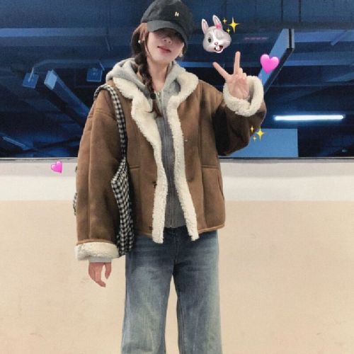 Women's 2025 New Warm Fleece Lined Puffer Jacket with Fleece and Wool, Full-Zip Collar, Lamb Fleece Short Winter Coat