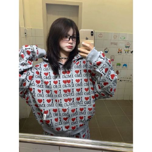 Mamba Cotton Loving Letter Full Print Retro Autumn Loose Hoodie Set