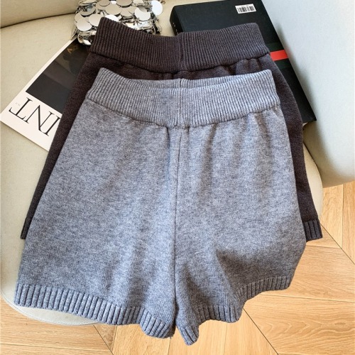 Photographed~ Grey Knit Casual Shorts Winter 2025 New Style Petite Knit Wide Leg Casual Boot Pants