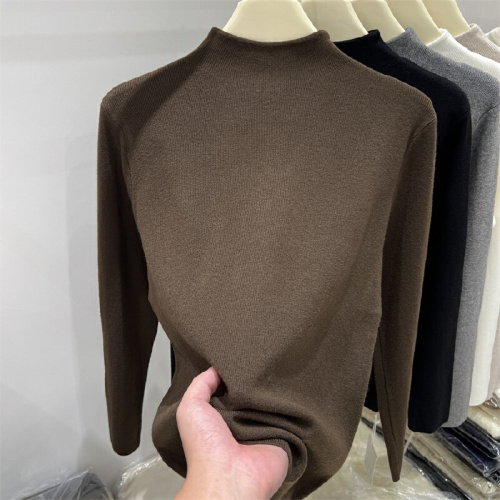 Women's Semi-High Collar Long-Sleeve Knit Sweater, 2025 Autumn/Winter New Simple Basic Top for Layering