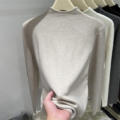 Women's Semi-High Collar Long-Sleeve Knit Sweater, 2025 Autumn/Winter New Simple Basic Top for Layering