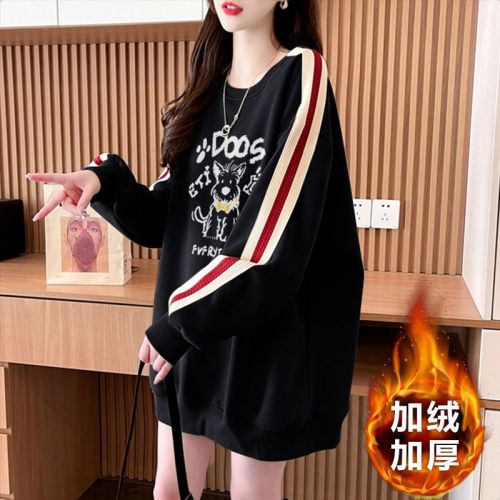 Official Design Imitating Cotton Bead Beibei Fleece 220g 2025 Winter Padded and Thick Crew Neck Sweatshirt Outerwear for Women