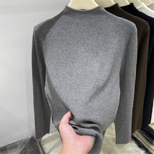 Women's Semi-High Collar Long-Sleeve Knit Sweater, 2025 Autumn/Winter New Simple Basic Top for Layering