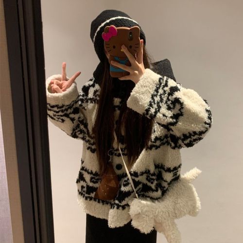 2025 New Short Person High-End Lamb Wool Fleece Thick Women's Autumn/Winter Hooded Loose Top