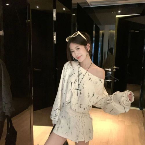 Mamba Cotton Fall Set Design-Sensitive Asymmetrical Hoodie Casual High-Waisted Booty-Paying Skirt Two-Piece Set for Women