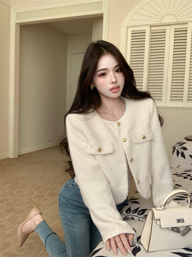 Actual shoot ~ Gentle Chanel-style wind 2025 new French petite size coat autumn and winter woolen short-sleeved top