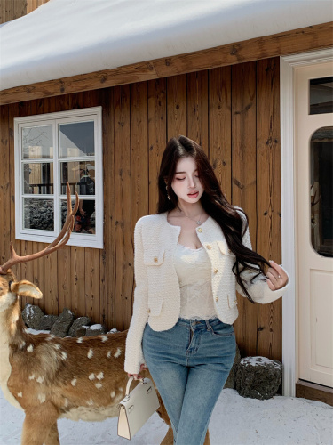 Actual shoot ~ Gentle Chanel-style wind 2025 new French petite size coat autumn and winter woolen short-sleeved top