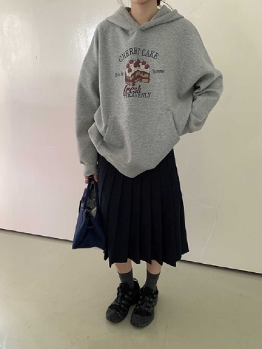 High-quality cotton composite CVC ribbed women's hooded print sweatshirt with regular extra lining