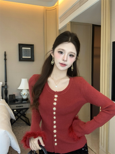 Shot~Little Chanel-style fuzzy sleeve knit base shirt for women, autumn and winter this year's popular sweater innerwear top