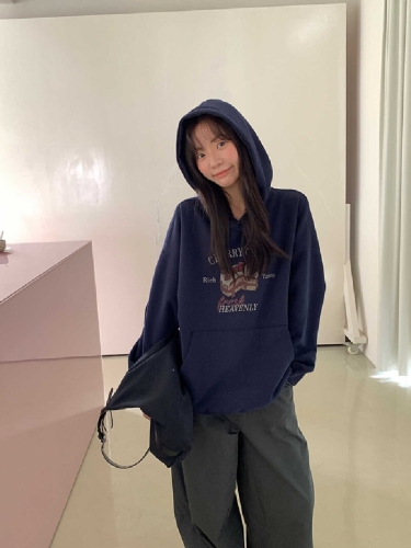 High-quality cotton composite CVC ribbed women's hooded print sweatshirt with regular extra lining