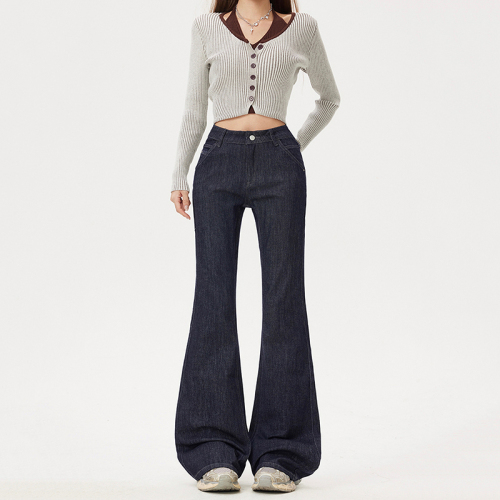 Real-shot—Original Color Leg-Slimming Korean-Style Vintage-Look Jeans with High Elasticity, Perfect for Autumn 2025, Available in a Flared Design