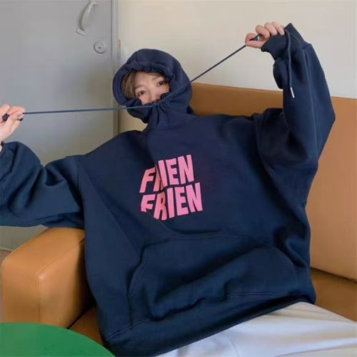 250 David Coat Korean Version Dongdaemun Casual Style Personality Print Fleece Thick Double Hooded Top