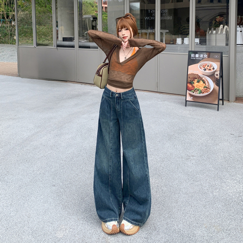 Real-shot ~ 2025 Vintage Wide-Leg Denim Pants for Women, New Arrival: High-Waisted, Slimming, Defined Waistline, Perfect for Pear-Shaped Figures, Loose & Straight-Leg Design