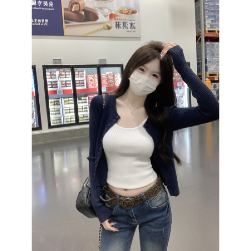 Photographed Korean Style Fitted Sexy Girl Andy Wool Inner Tank Top Knit Cardigan Two-Piece Set