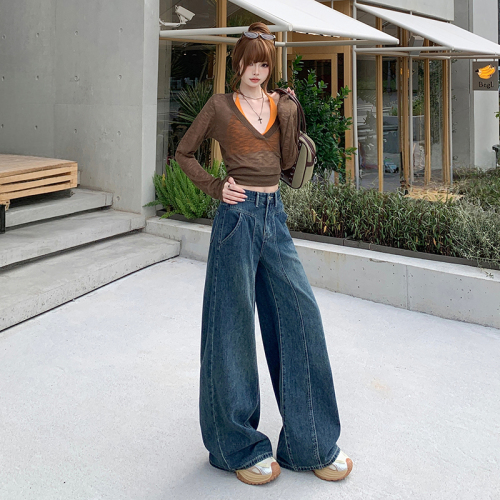 Real-shot ~ 2025 Vintage Wide-Leg Denim Pants for Women, New Arrival: High-Waisted, Slimming, Defined Waistline, Perfect for Pear-Shaped Figures, Loose & Straight-Leg Design