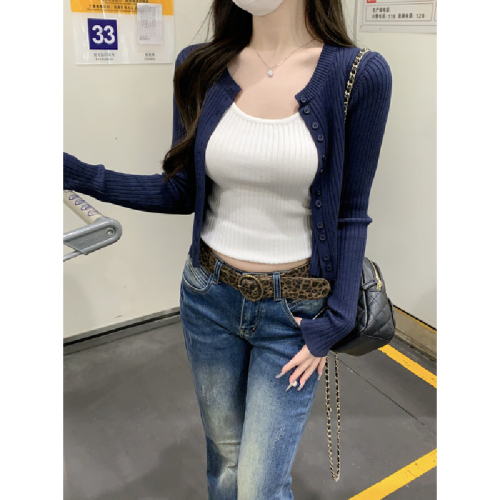 Photographed Korean Style Fitted Sexy Girl Andy Wool Inner Tank Top Knit Cardigan Two-Piece Set