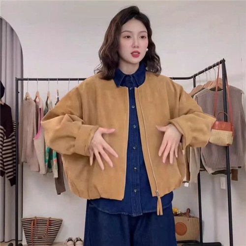 Leatherette Pumpkin Outerwear for Women 2025 Autumn/Winter Petite High-End Fashion Versatile Slimming Short Jacket