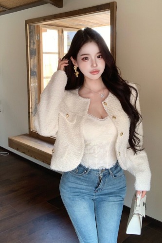 Actual shoot ~ Gentle Chanel-style wind 2025 new French petite size coat autumn and winter woolen short-sleeved top