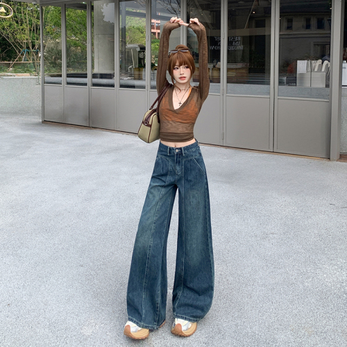 Real-shot ~ 2025 Vintage Wide-Leg Denim Pants for Women, New Arrival: High-Waisted, Slimming, Defined Waistline, Perfect for Pear-Shaped Figures, Loose & Straight-Leg Design