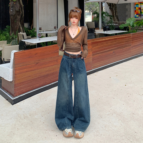 Real-shot ~ 2025 Vintage Wide-Leg Denim Pants for Women, New Arrival: High-Waisted, Slimming, Defined Waistline, Perfect for Pear-Shaped Figures, Loose & Straight-Leg Design