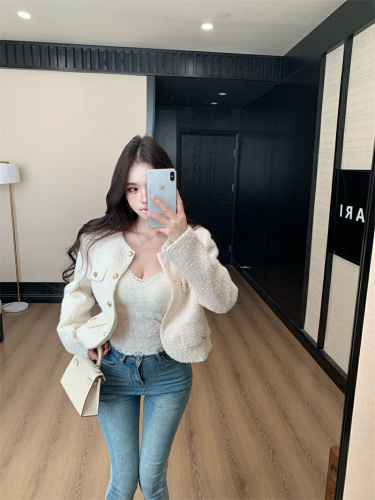 Actual shoot ~ Gentle Chanel-style wind 2025 new French petite size coat autumn and winter woolen short-sleeved top