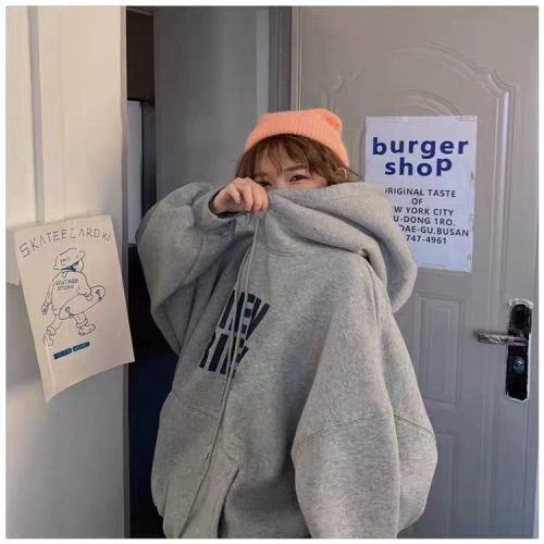 250 David Coat Korean Version Dongdaemun Casual Style Personality Print Fleece Thick Double Hooded Top